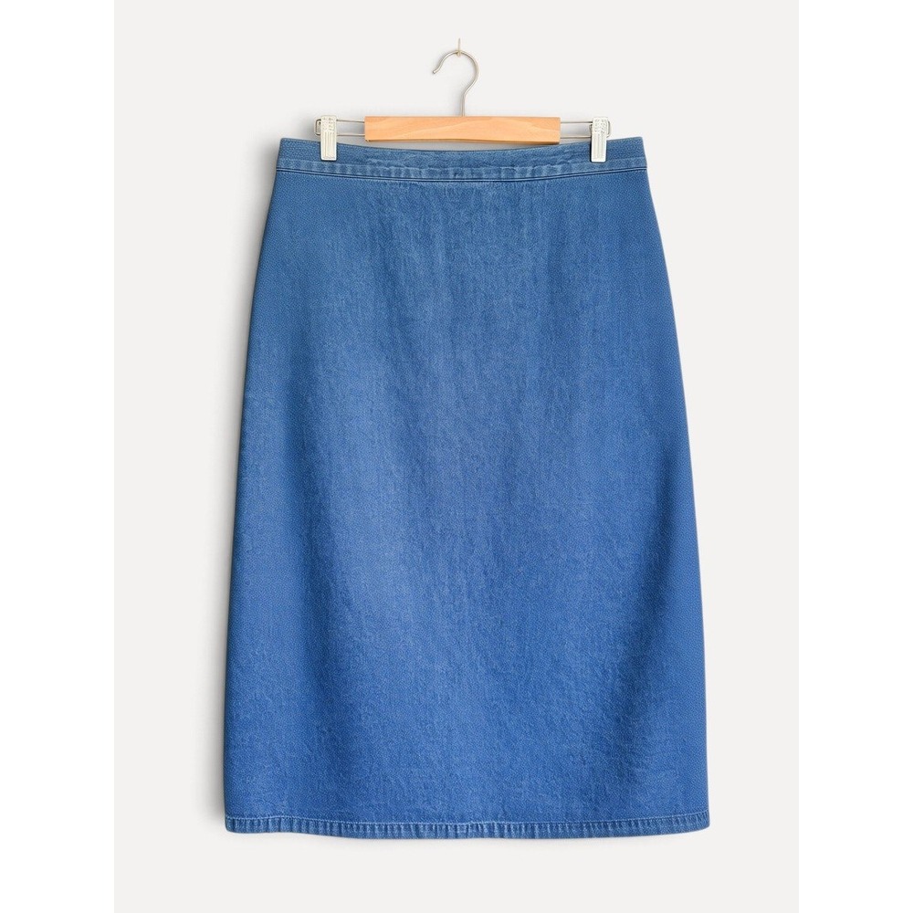 Bobbie Brooks Denim Skirt Button Front Midi 16 Blue A-Line Elastic Waist - Picture 2 of 4